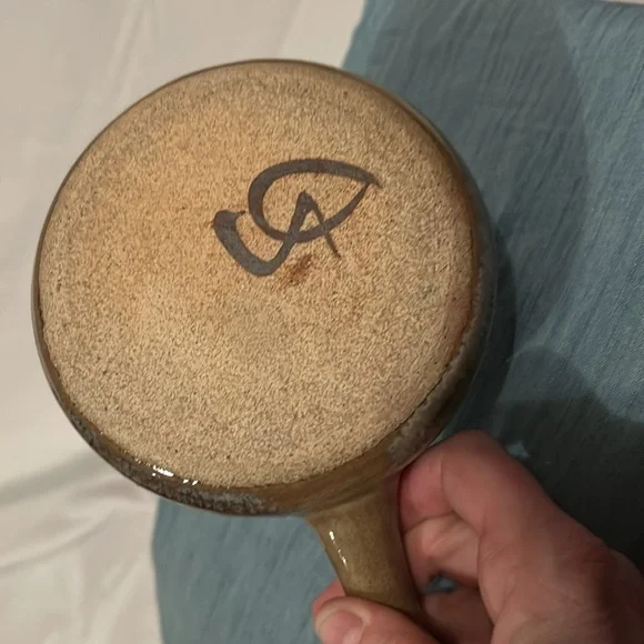 Pottery Soup Stew Bowl with Flared Handle Small Brown & Blue Hand Built Art - Picture 3 of 8